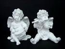 Angel sitting with drum & flute white L7 w6.5 h7.5cm