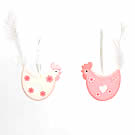 Hanging Chick With Feather Pink-White